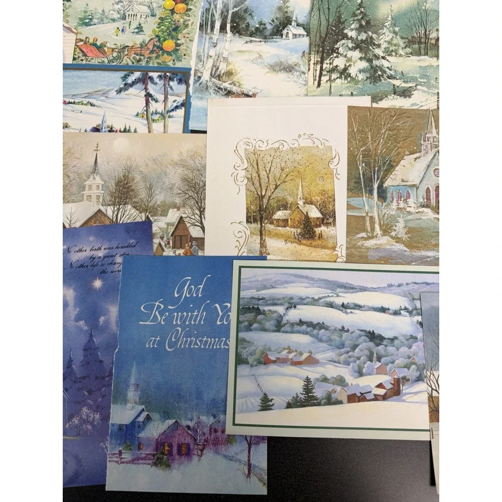 Vintage Christmas Cards Fronts ONLY Churches Cathedrals Scrapbooking Crafts 50+